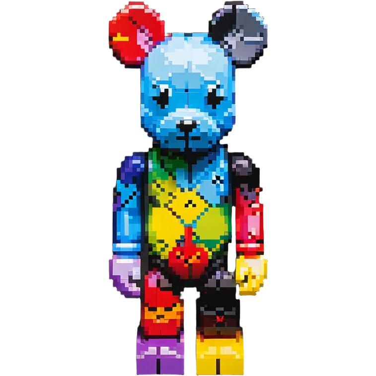 Pixel art KAWS Bearbrick figure with X eyes, blocky bear shape, vibrant colors emoji