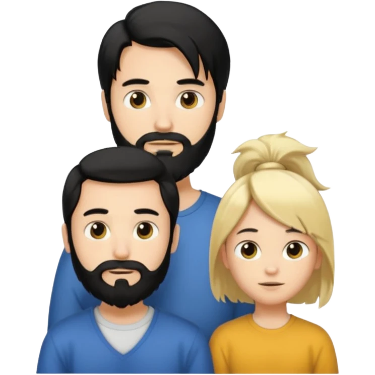 Man with long black hair tied in a tail and beard with a young blond short-haired without a beard emoji