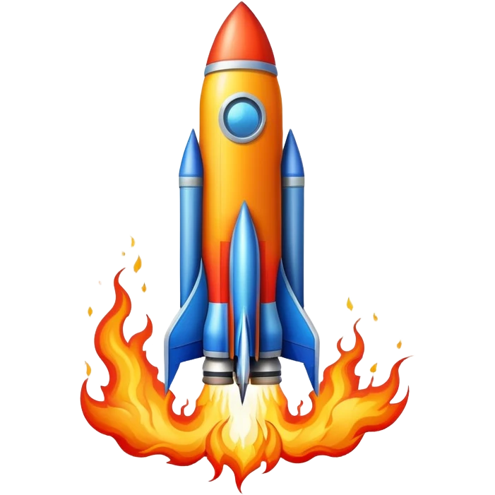 A colorful cartoon space rocket with flames shooting out, ready for liftoff emoji
