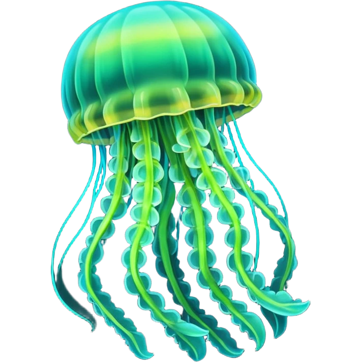 Neon glowing Cyan-lime-gradients jelly-prawn-crab-squid  emoji