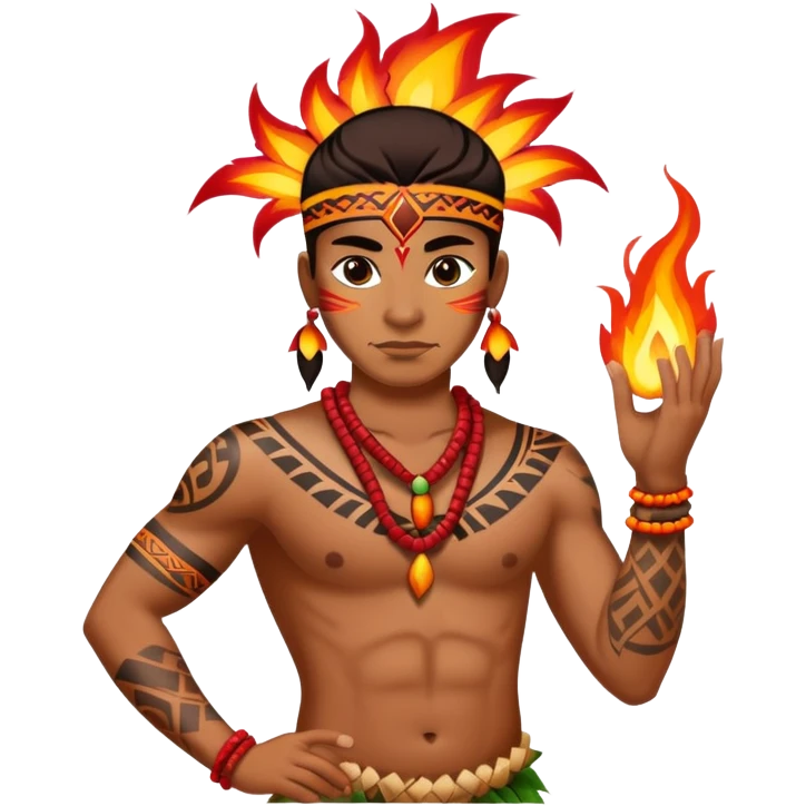 Hawaiian fire dancer with lots of tribal tattoos emoji