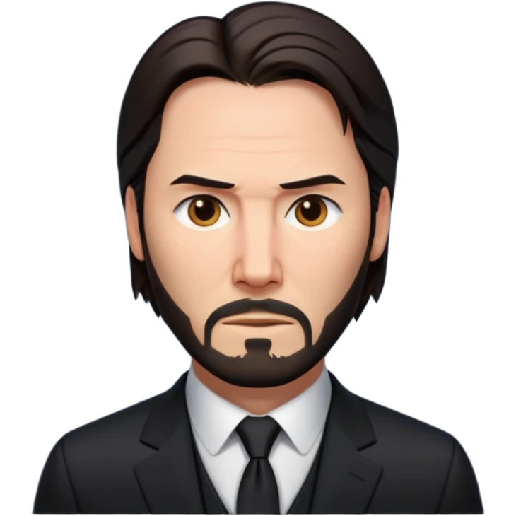 john wick as an apple-style emoji, serious face, black suit, beard, slicked-back hair emoji