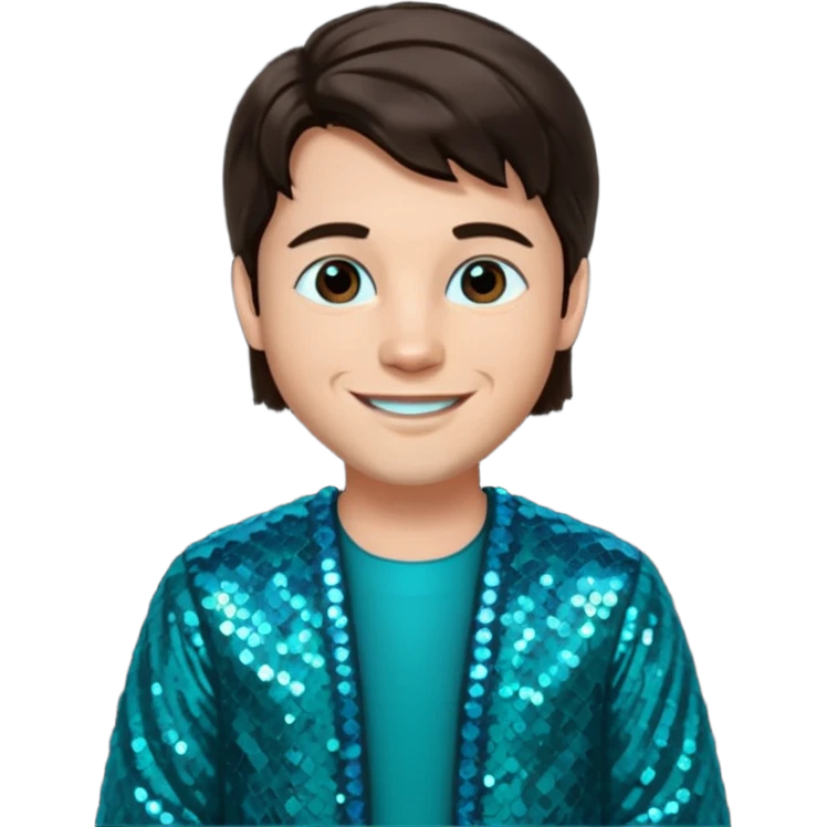 Daniel from The Bible with dark brown hair, teal sequin outfit emoji