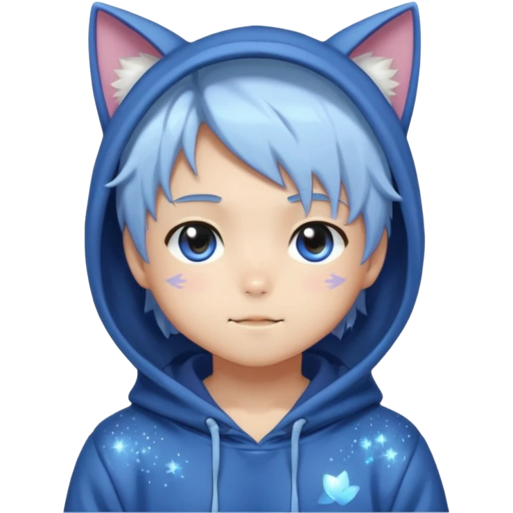 Cute Kawaii Beautiful Gorgeous Sparkly Shiny Blushing Anime Style Catboy With Pretty Hair And Hoodie emoji