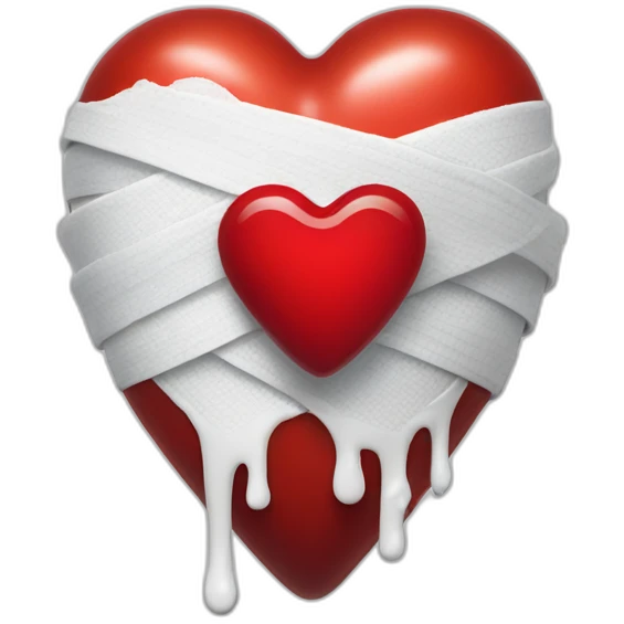 bandaged red heart with white liquid dripping from the bottom emoji