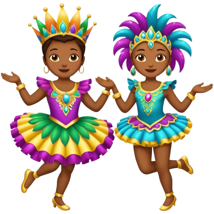 Duas pessoas dançando vestido com roupa de carnaval emoji