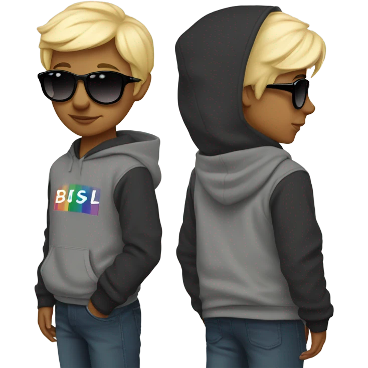 Young boy with bisexuell hoodie and sunglasses and blond hair emoji