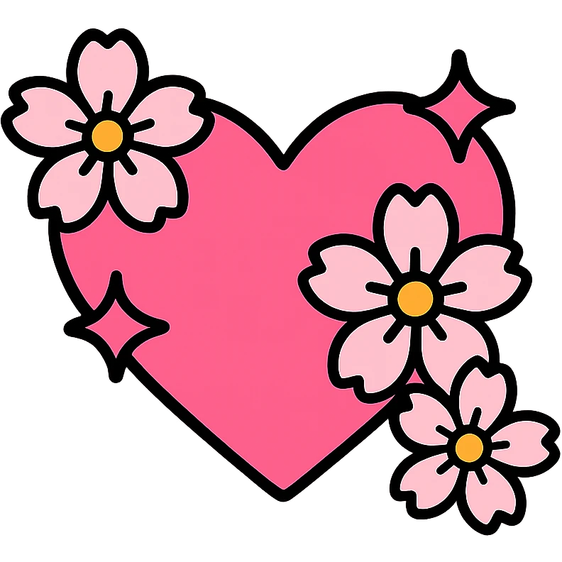 heart with sakura flowers and pink shimmer, color outline icon style emoji