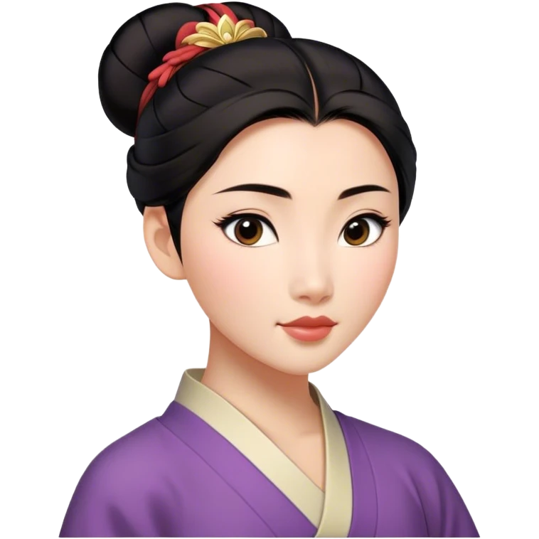 Cinematic Realistic Serene Mulan Portrait, showing Mulan (chest and above) with radiant, smooth skin and delicately detailed dark hair swept back in a neat bun. Her gentle, reflective expression is captured with soft natural lighting that highlights the nuanced textures of her features and traditional attire in muted hues. The composition glows with an inviting, natural radiance and subtle shadows, evoking a calm and introspective mood that speaks of quiet strength and enduring beauty. emoji