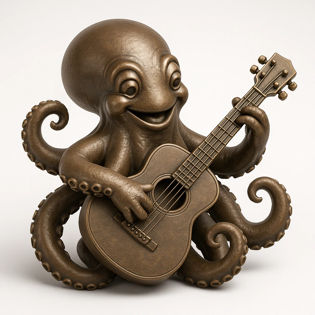 happy octopus with multiple arms playing guitar emoji