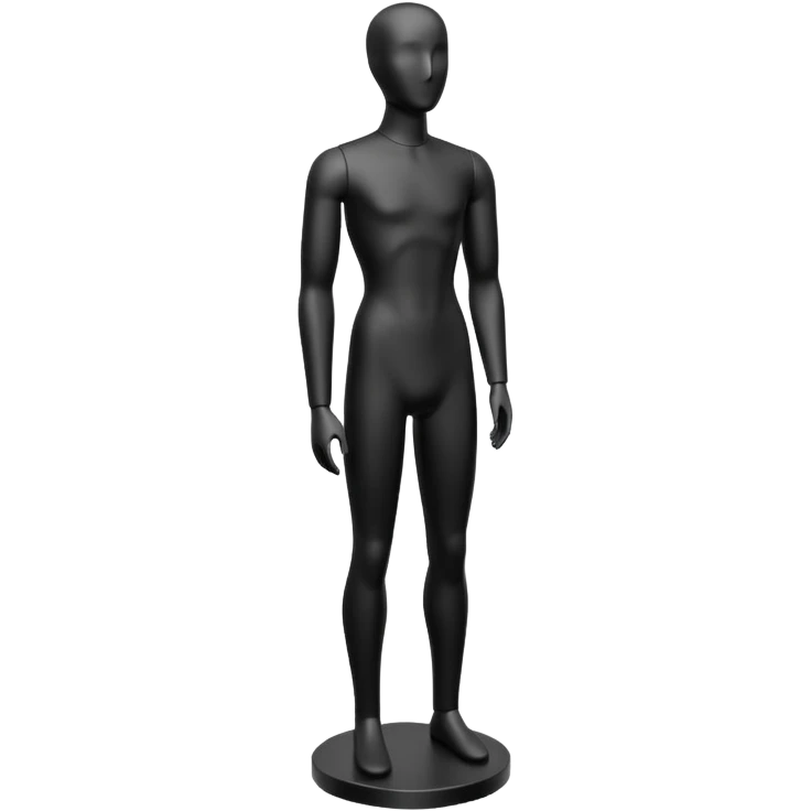 Minimalistic flat vector icon, iOS style, thin black contour on white background. Matte black mannequin in front of in 3D monochrome style. emoji