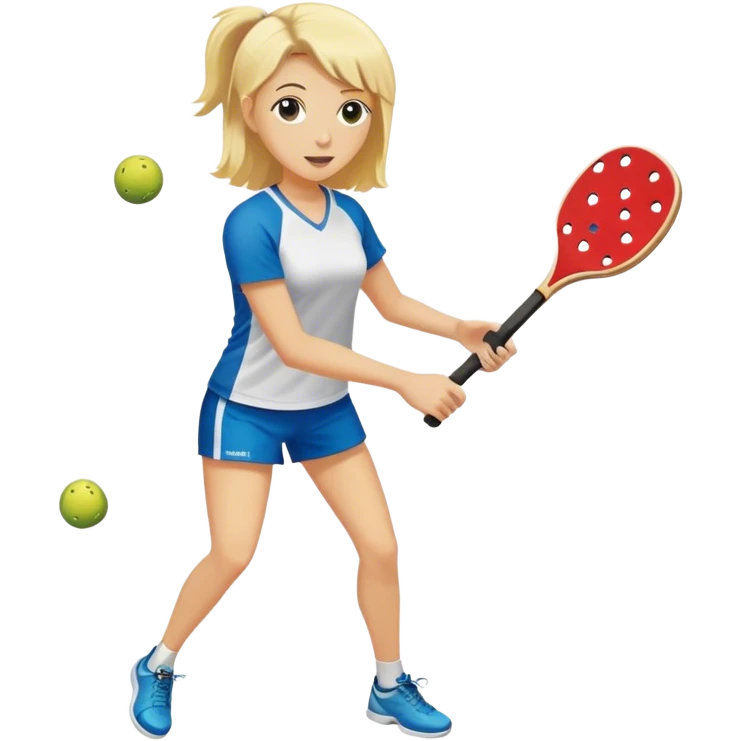 Woman with blond hair playing pickleball with a Selkirk paddle with no holes in paddle emoji