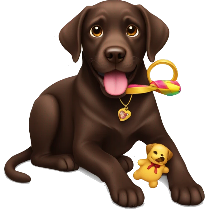 chocolate Labrador holding a toy  emoji
