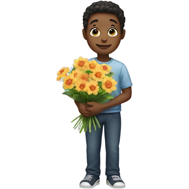A boy holding a flower bouquet  emoji