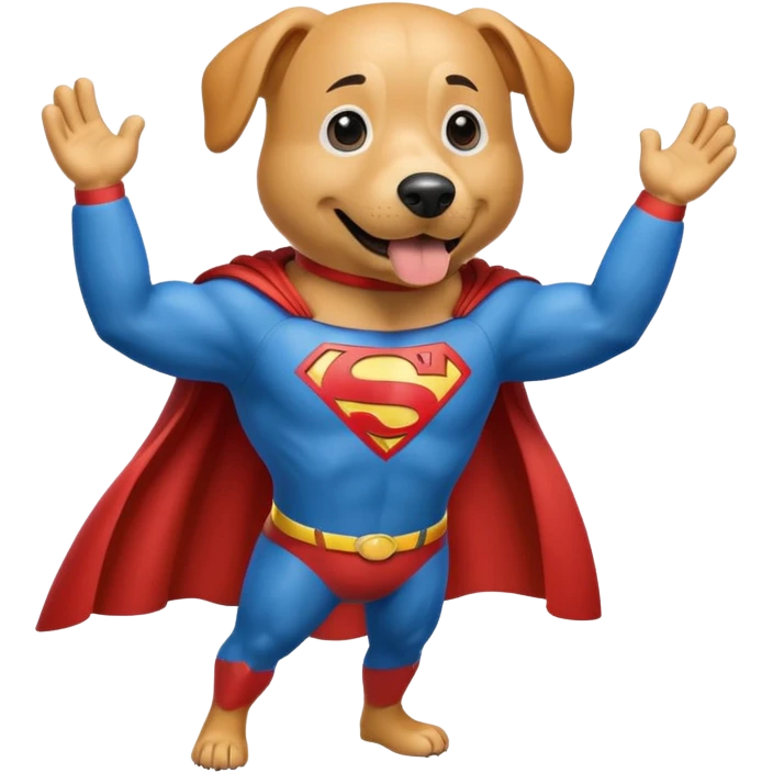 hot dog dressed as Superman, superhero pose, cape emoji
