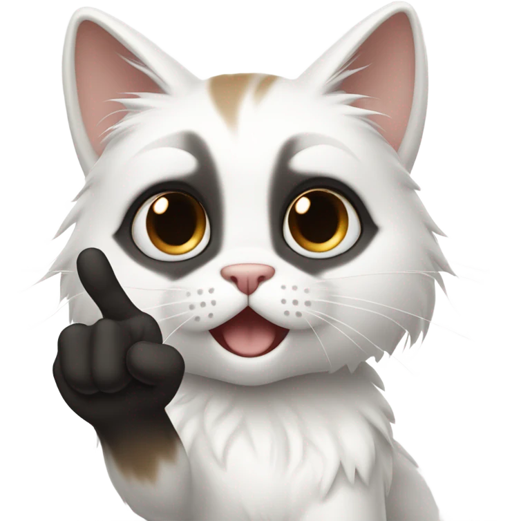 Long haired White cat with black and brown areas giving the middle finger  emoji