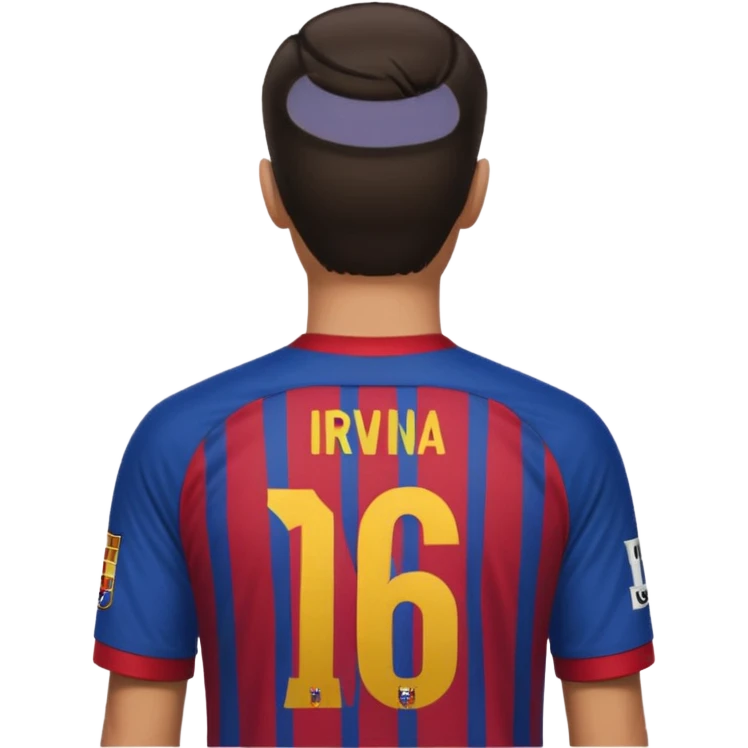 cowo pakai costum barcelona nomor punggung 16 nama IRVINA gaya menghadap belakang emoji