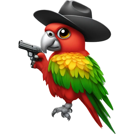 Parrot with a cowboy hat and a pistol emoji