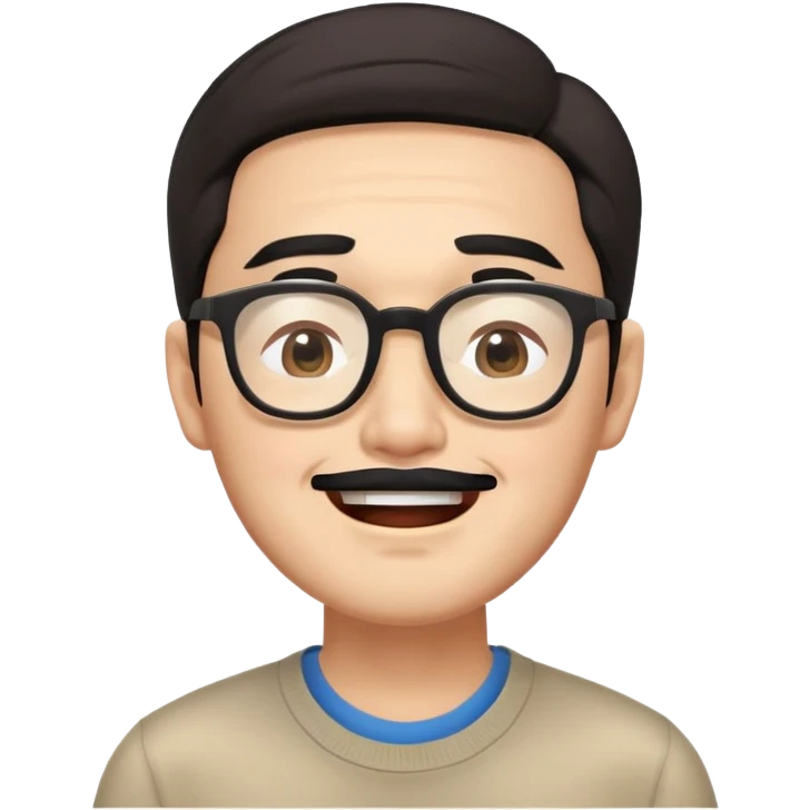 _cinematic-realistic-portrait-of-asian man,-depicted-with--large-rectangular-glasses,-his-happy-expression-rendered-in-lifelike-detail,-illuminated-with-soft,-realistic-lighting-that-emphasizes-his-creative-genius, his eyes shut  and big bushy black eyebrows emoji