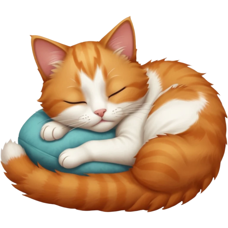 ginger and white small cat eyes closed lying down in weird position emoji