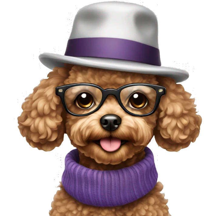 toy poodle with hat and glasses emoji