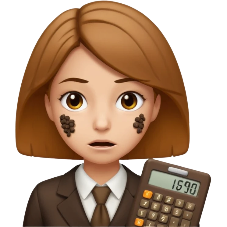 female accountant with calculator covered in animal poo emoji