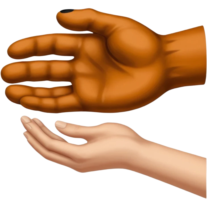 there is a drawing of a human hand gently reaching toward a dog’s paw. The dog has brown fur with black areas, and the paw is extended like it’s about to touch the person’s fingers emoji