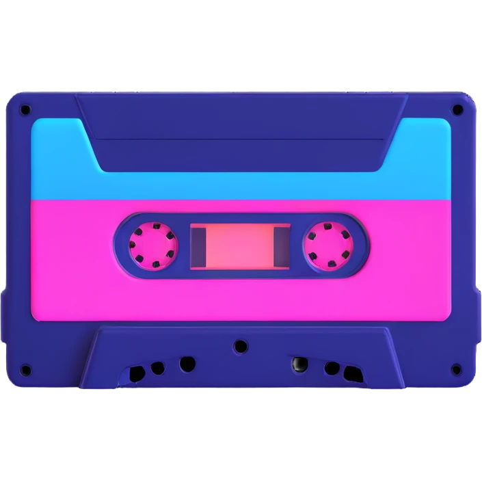 synthwave cassette tape with neon pink and blue glowing in dark emoji