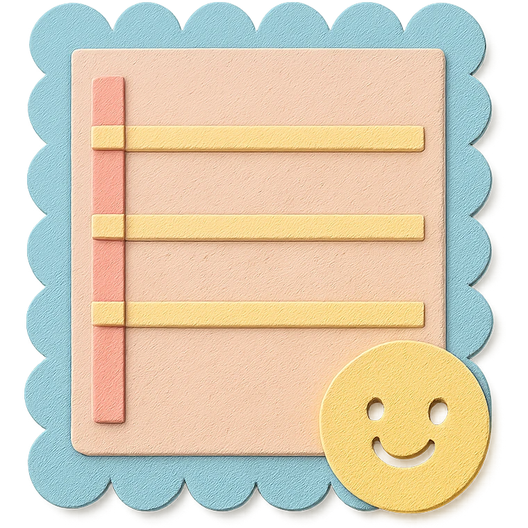 soft pastel minimal daily schedule grid with cute borders, with a smiling face in the corner emoji