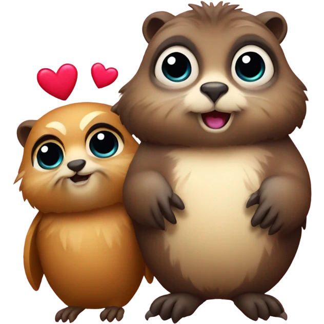 a marmot and a little owl in love in apple emoji style emoji