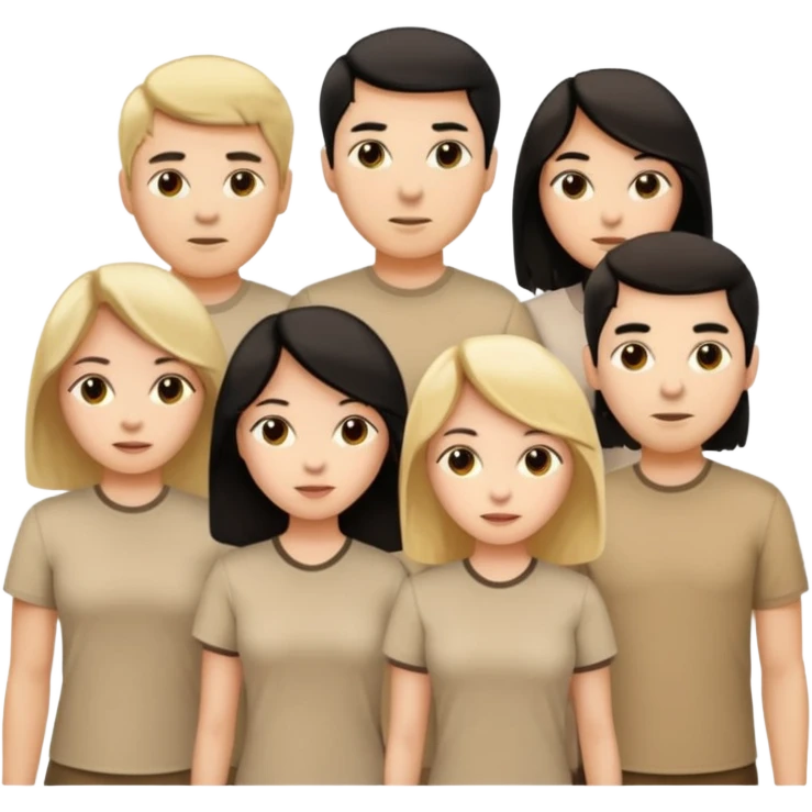 group of people  together ; men and women with brown, blonde, black hair wearing beige shirts aesthetic emoji
