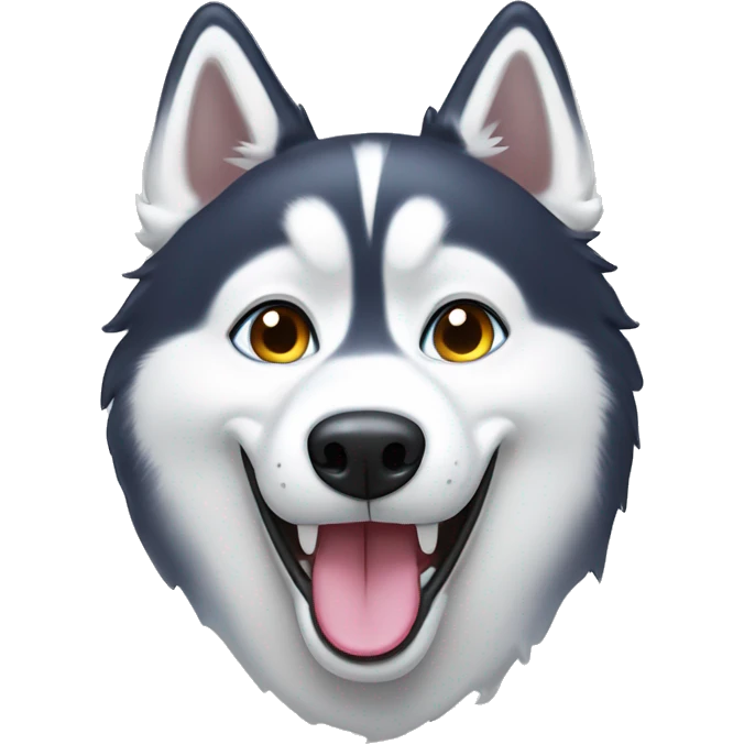 Husky with 2 different colored eyes that is smiling with tongue out emoji