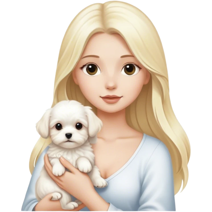 Blonde woman long hair with white maltese puppy emoji