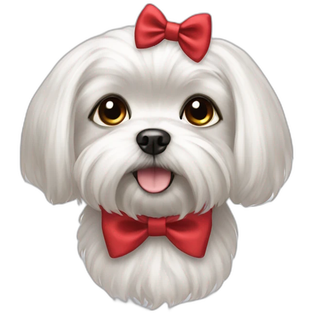 Maltese dog female with a hair bow and black eyes, emoji
