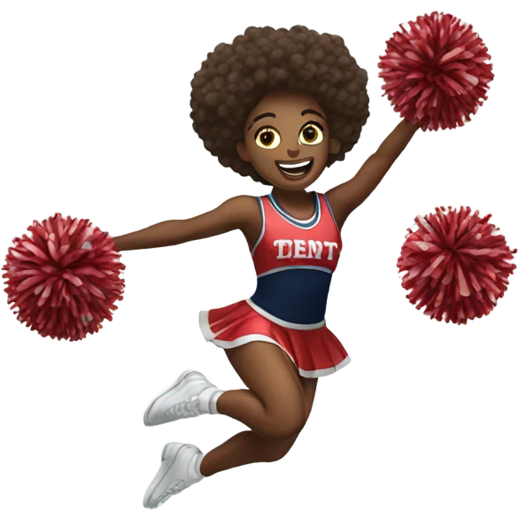 Cheerleader jumping in are with Pom poms in her hands  emoji