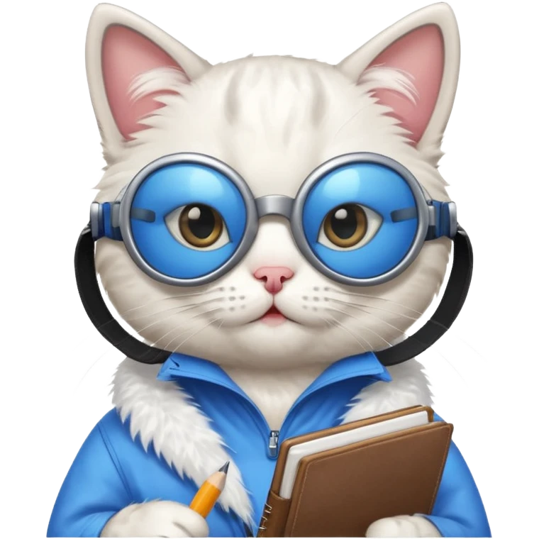 funny cat with planner with blue goggles emoji