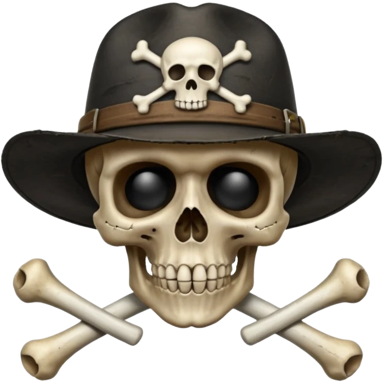 A skull and crossbones wearing a black wide brimmed traveler's hat. emoji