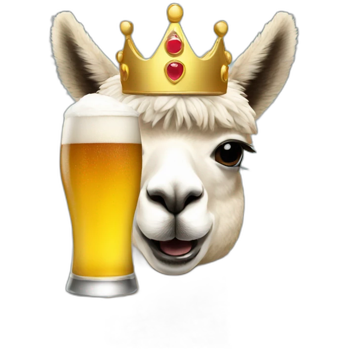 An alpaca with a crown drinking beer  emoji
