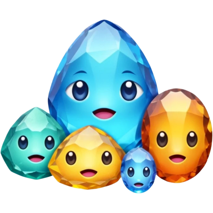 charactarised colorful minerals with eyes and mouth emoji