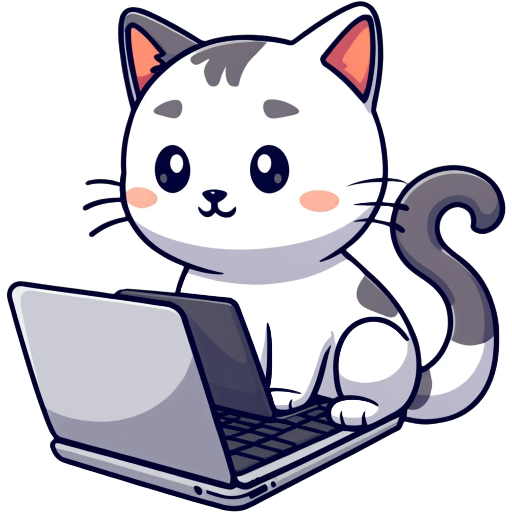 cute sticker of a cat typing on a laptop emoji