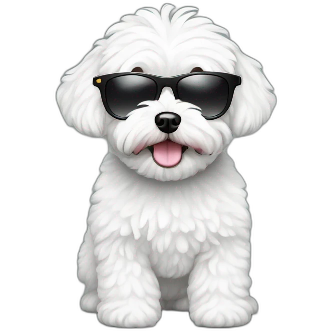 White maltipoo with sunglasses emoji