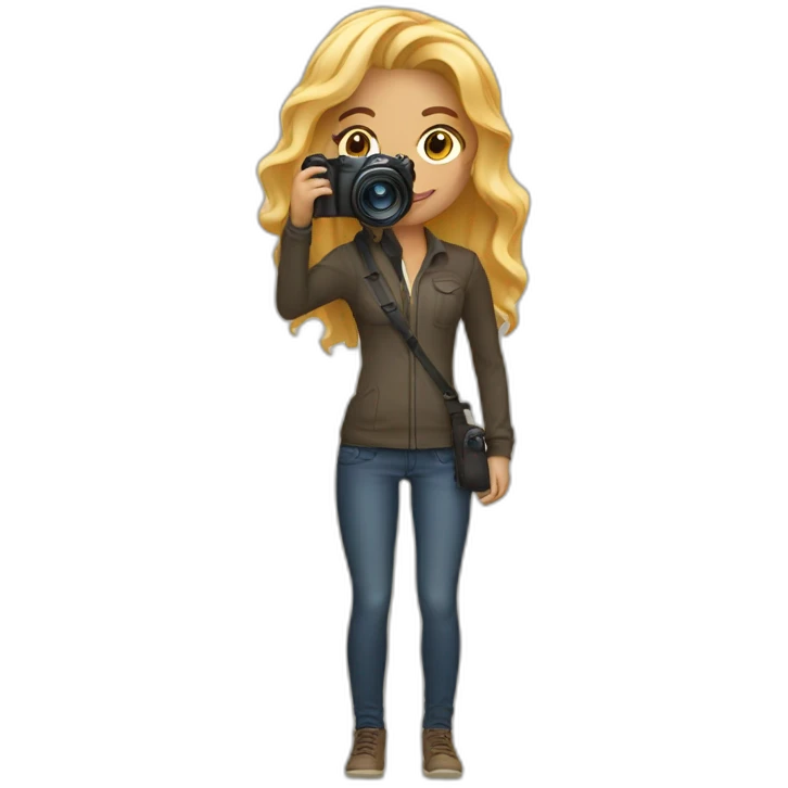 light skin women photographer with honey colored blonde hair holding a camera canon emoji