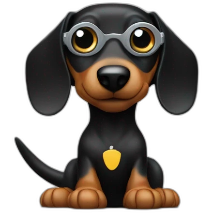 a black dachshund dog holds a camera SONY in its paws medium plan emoji