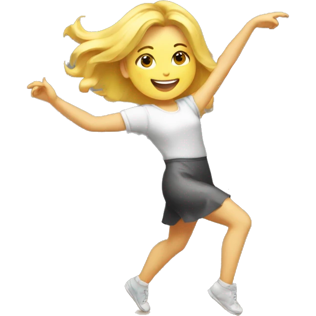 A blonde artist girl painting a picture quite happily and dancing emoji