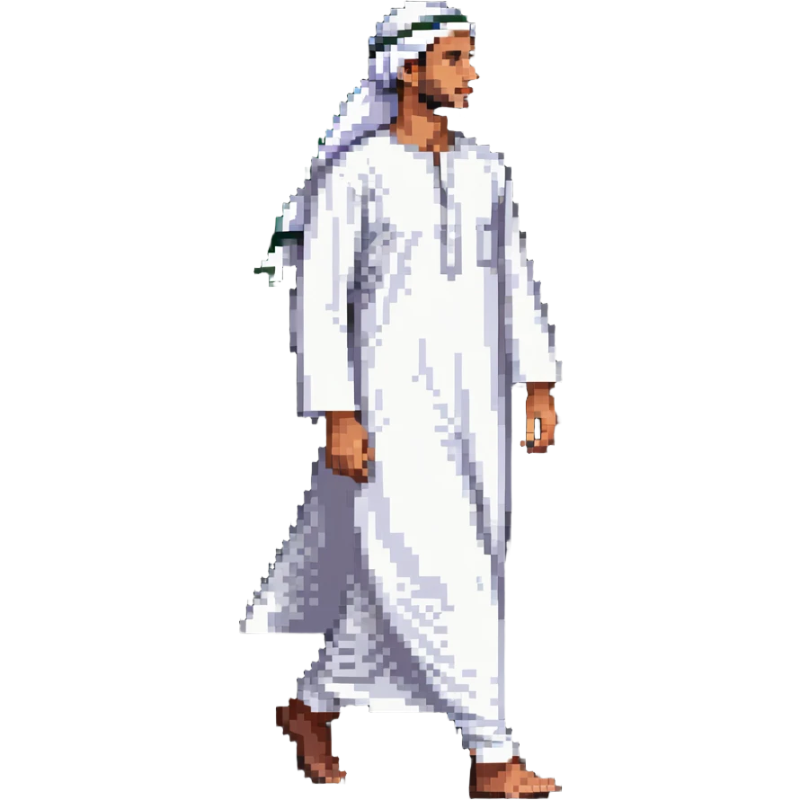 Arab man walking, wearing traditional white thobe and headscarf emoji