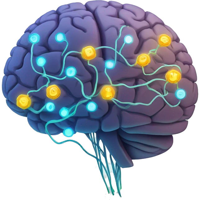Brain with glowing neurons and computer chip on top emoji