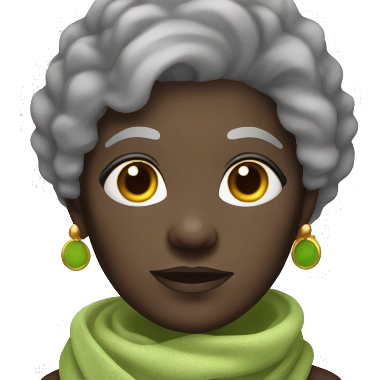 Beautiful darkskin old woman with scarf with dark brown hair with sight grey hair emoji