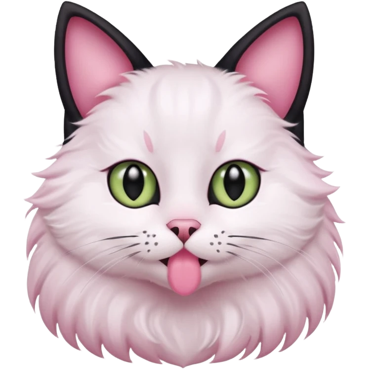 a black cat with black pupils and white eyes, with soft pink ears, looking to the side in an Apple-style emoji