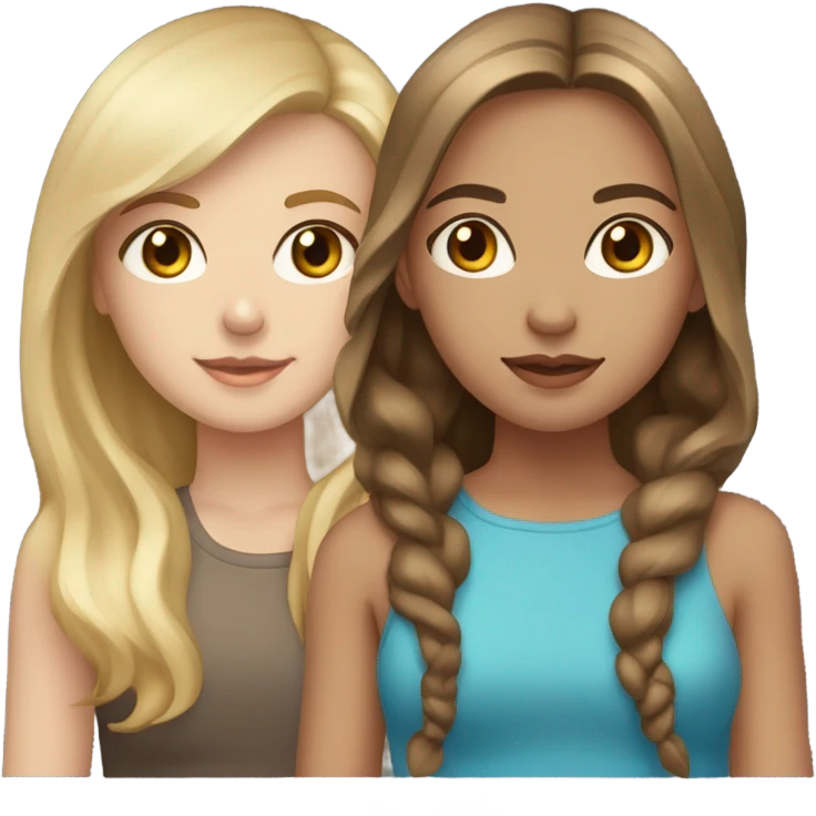 girl with brown hair, medium-light skin and blue eyes and with some pink and girl with light brown hair, almost blonde, light skin, light brown eyes emoji