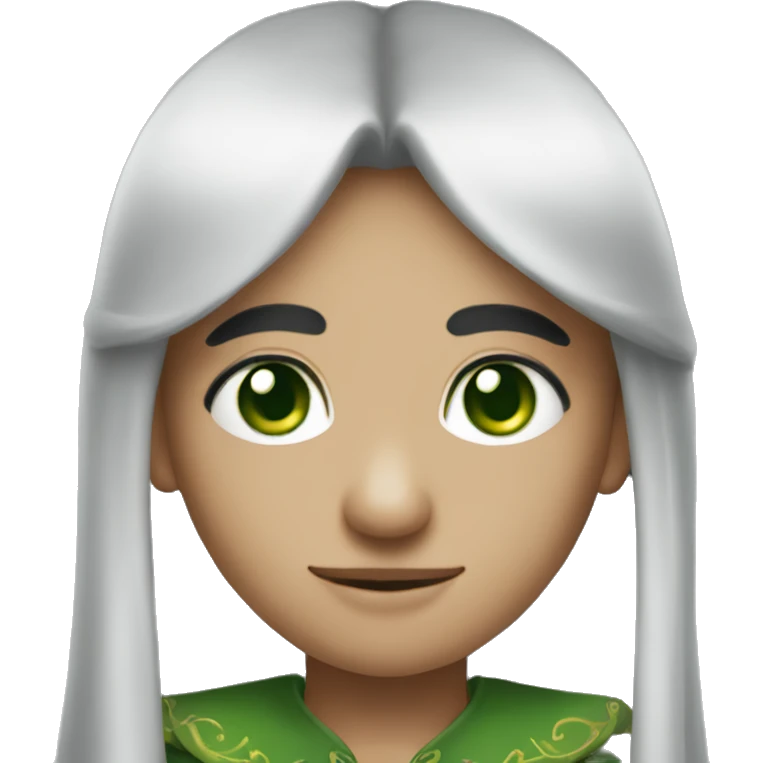 Long black hair elf with green eyes  emoji